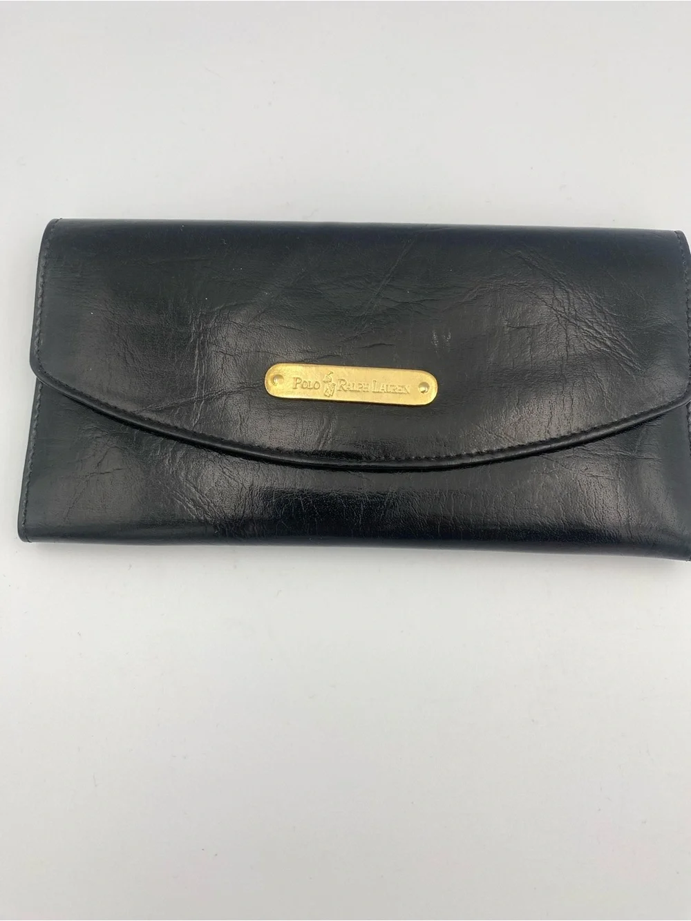 Polo by Ralph Lauren Black Leather Continental Wallet with Gold Plaque